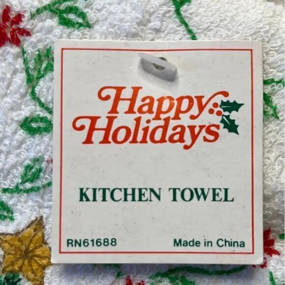 Happy Holidays Christmas Tree Kitchen Tea Towel White and Green - Picture 3 of 4